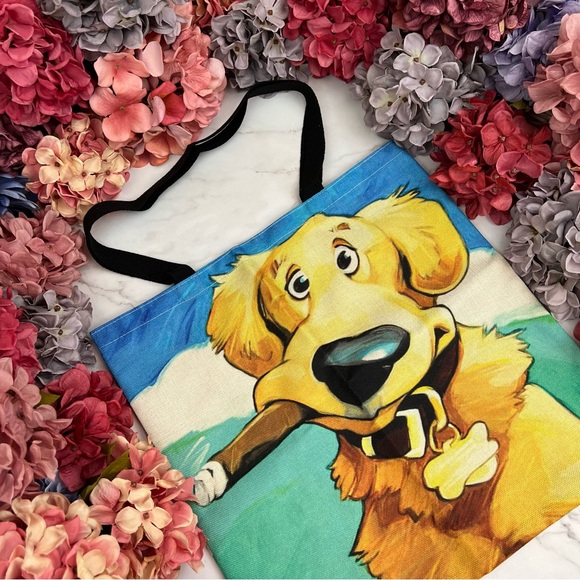 Eco-Friendly Goofy Golden Retriever Dog Folding Tote Bag - Picture 3 of 15